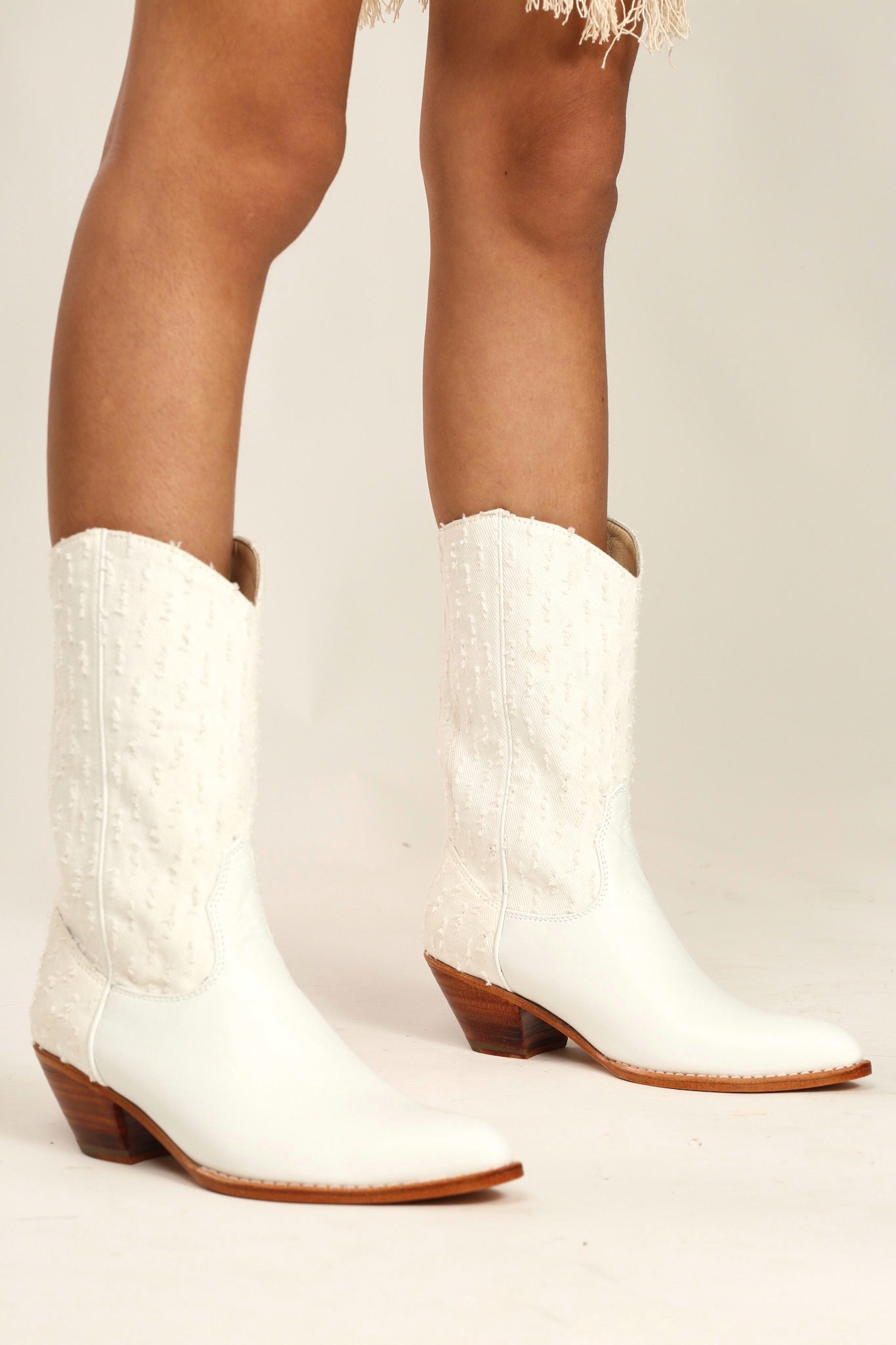 WHITE DENIM WESTERN BOOTS MILKA