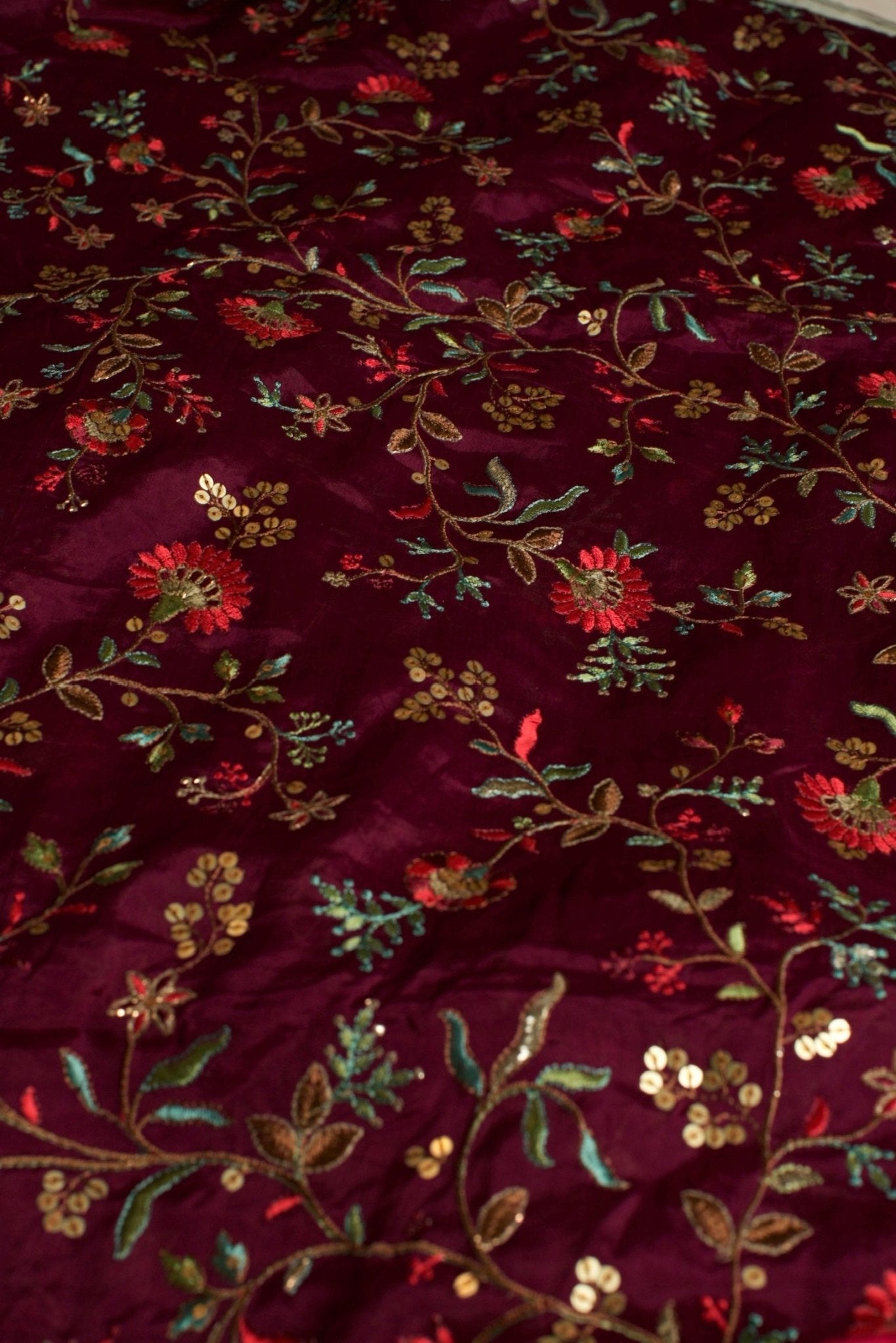 BURGUNDY EMBROIDERED SILK B32-49