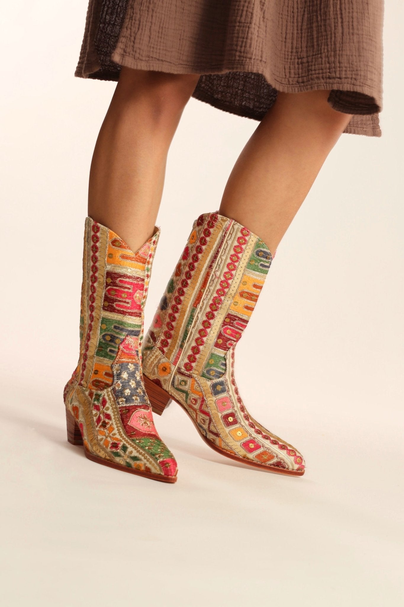 EMBROIDERED WESTERN BOOTS SILK LAFATA