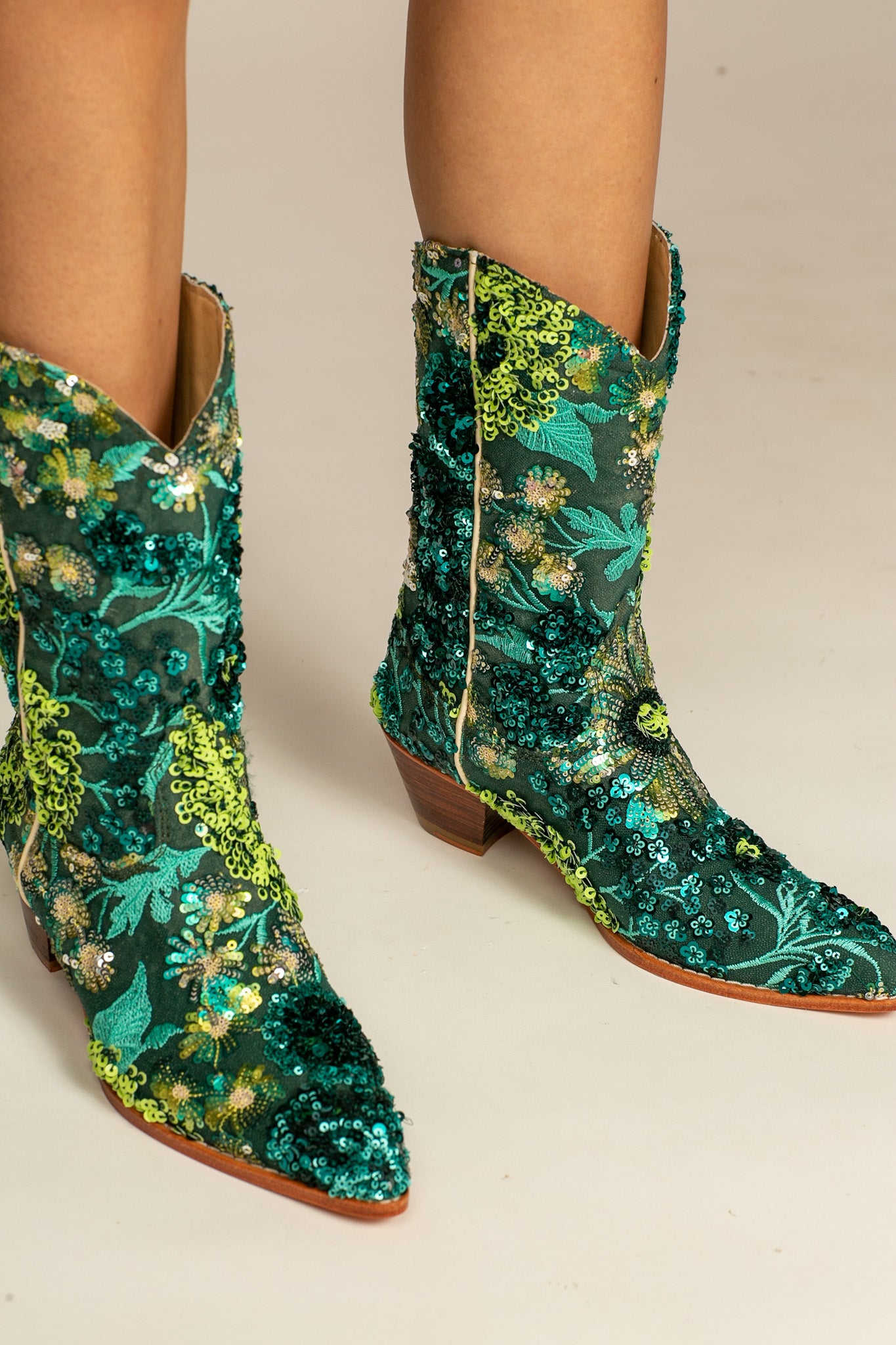 SELINA SEQUIN EMBROIDERED BOOTS FOREST GREEN