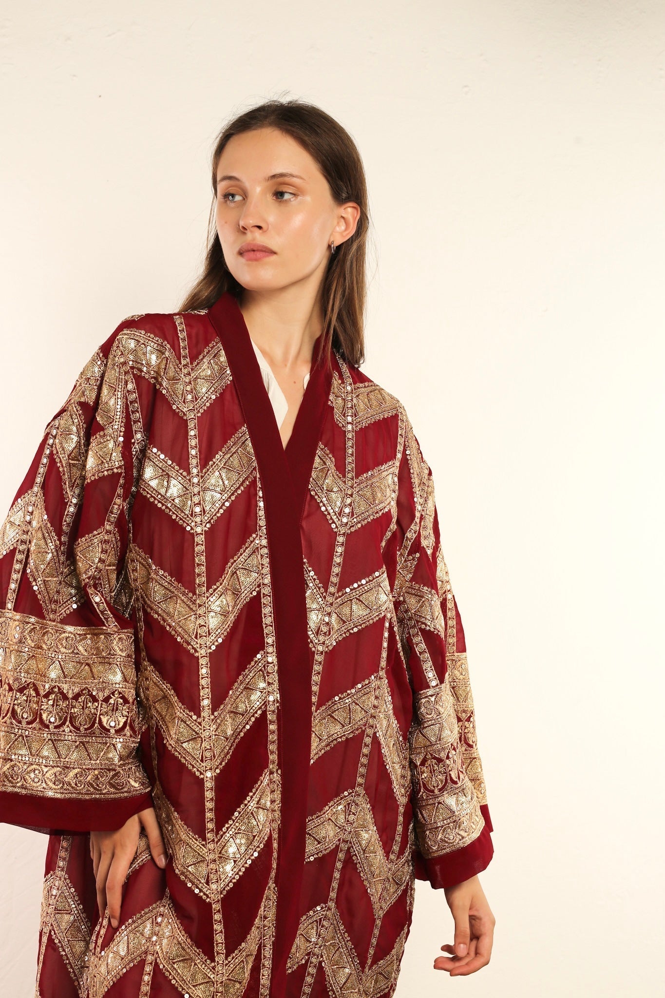 RED GOLD SILK KIMONO