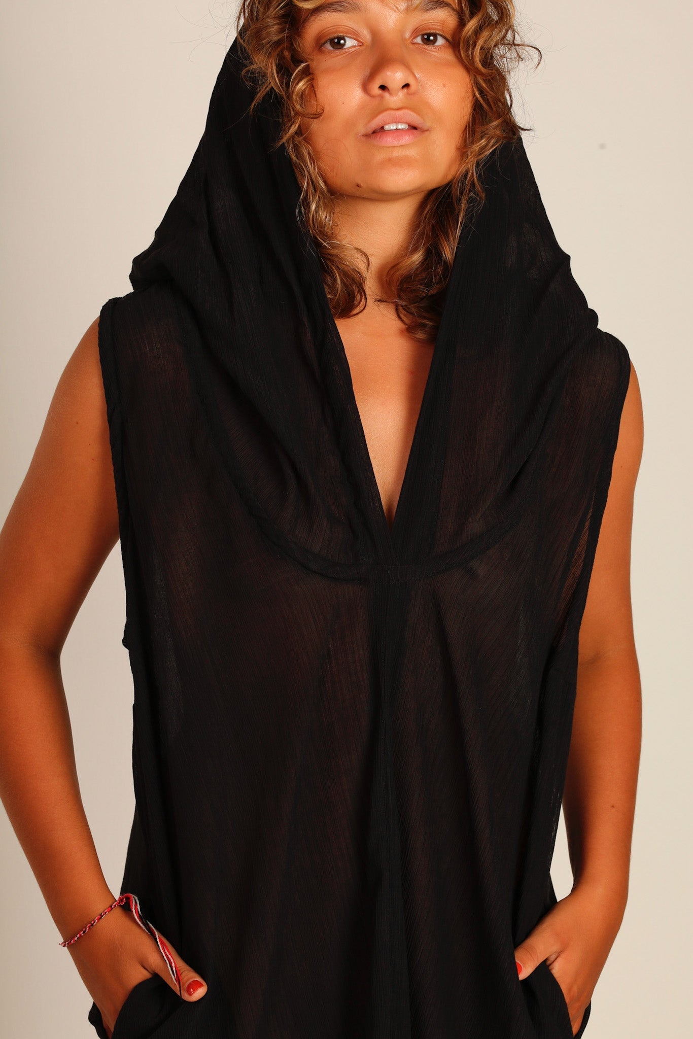 BLACK COTTON HOODIE DRESS SHARA