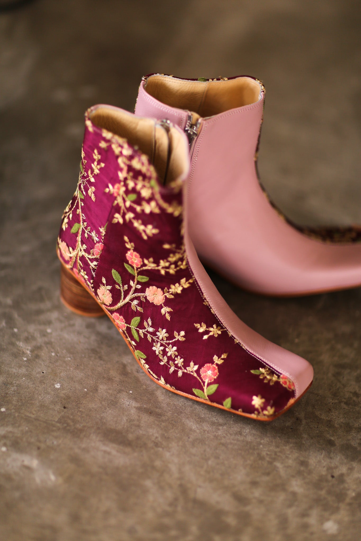 SPLIT FABRIC PINK LEATHER BOOTS MOANA - US 6/ EUR 36