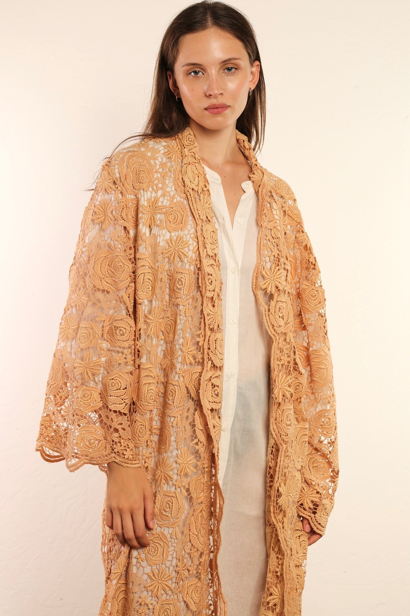 NUDE PINK COTTON LACE KIMONO INGE