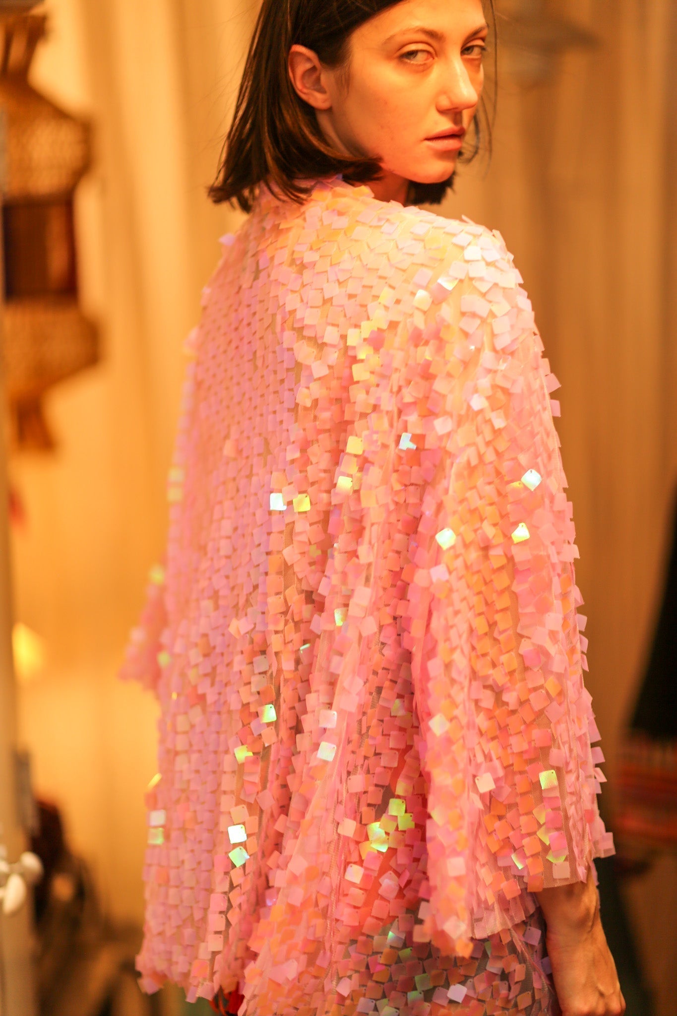 PINK SHORT SEQUIN GLITTER KIMONO JANINE