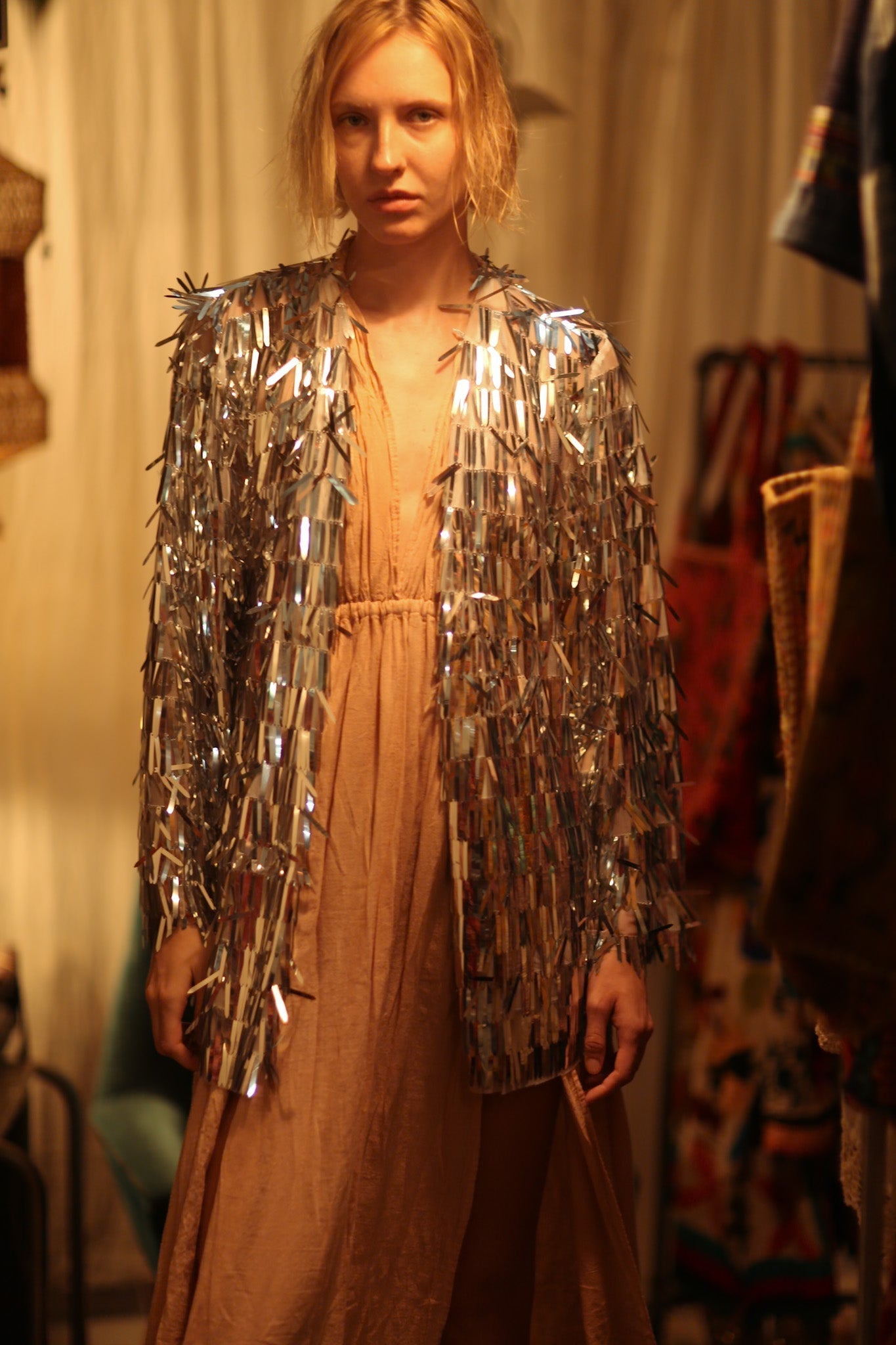 SEQUIN SILVER GLITTER KIMONO FRANKA