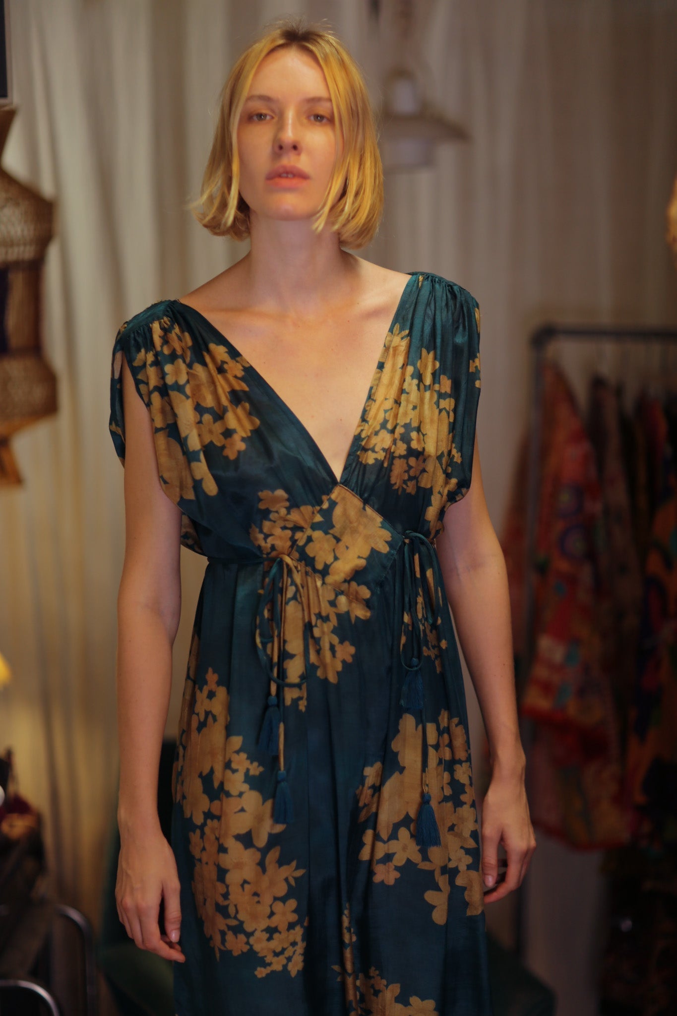 VICTORIA SILK DRESS GOLDEN BOUQUET