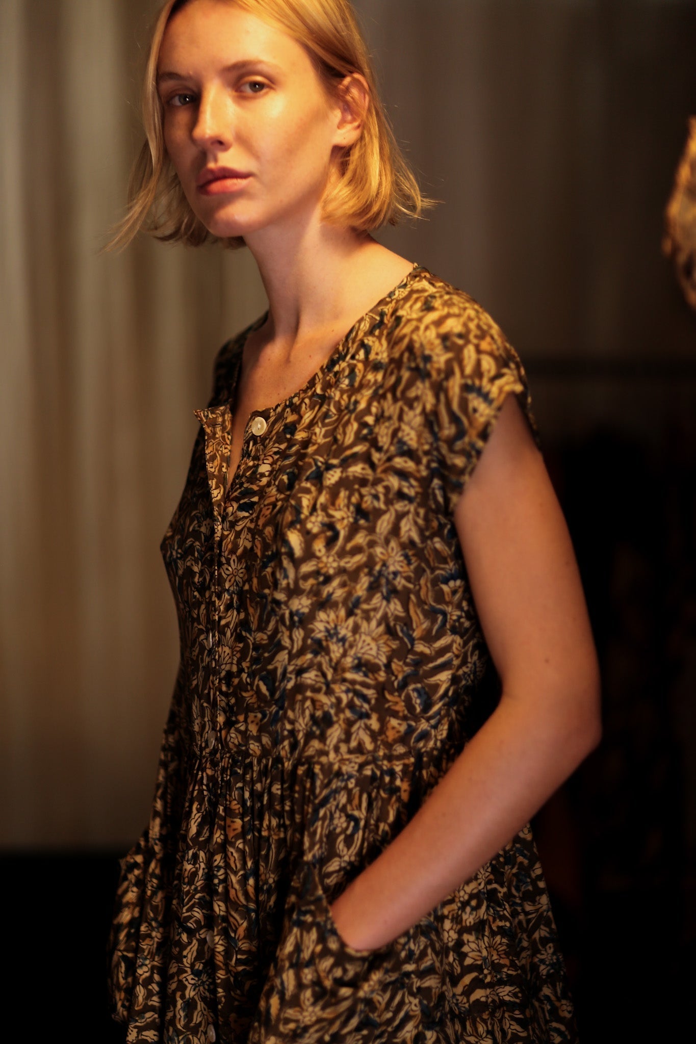 EDITH SILK DRESS GARDEN BEIGE